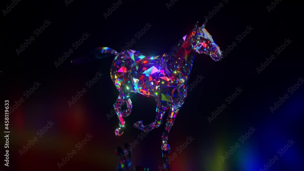 Poster collection of diamond animals. running horse. nature and animals concept. 3d animation of a seamless
