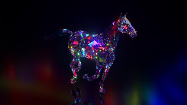 Collection of diamond animals. Running horse. Nature and animals concept. 3d animation of a seamless loop. Low poly