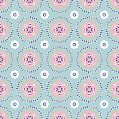 Fototapeta premium Shabby chic ornament. Seamless pattern with abstract flowers on pink background