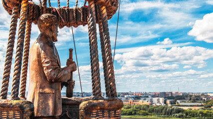 Monument to Jules Verne and the Balloon in Nizhny Novgorod, Russia on the bank of the Oka