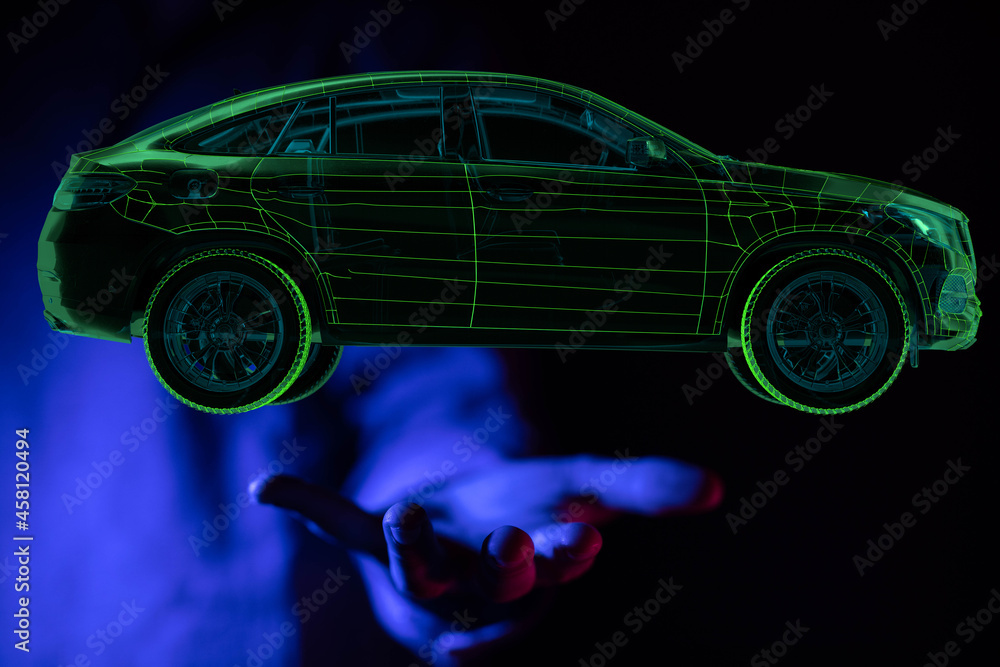 Poster Autonomous car with HUD graphic of Navigation system driving
