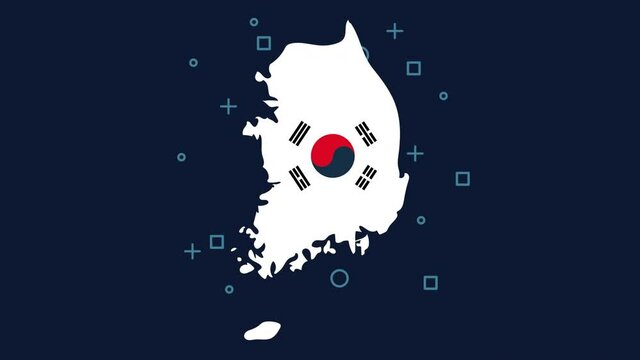 korean culture animation with flag in map