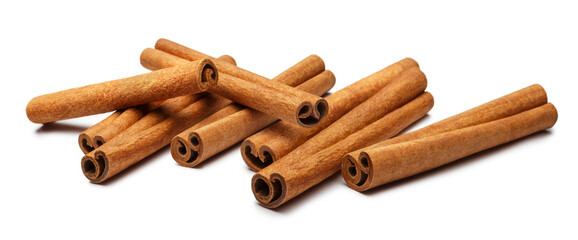 Aromatic cinnamon sticks, isolated on white background