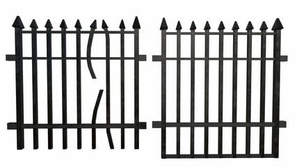 old iron fence on a white background 3-rendering