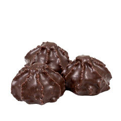 chocolate candies with filling isolated on white.