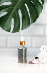 cosmetic containers for skin care on a white table background. Organic spa beauty products