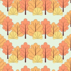 seamless pattern of autumn trees and bushes of yellow and orange color