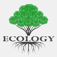 Green tree with roots ecological logo disign