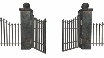 old iron fence on a white background 3-rendering