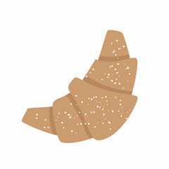 Fresh bakery croissant with crumb on. Sweet pastries like a croissant. Vector isolated on white background for the design of the menu of the cafe, bistro, restaurant, labels and packaging.