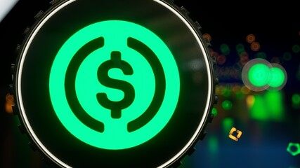 Usd coin cryptocurrency token symbol. Financial and business theme