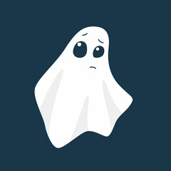Ghost banner. Cute Halloween ghost. Happy Halloween. Vector on isolated black background.