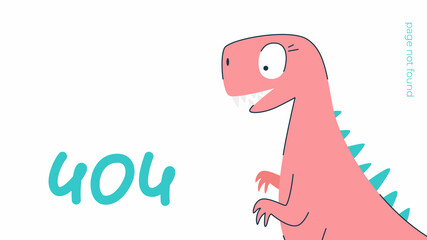 Illustration of internet connection problem concept. 404 error page not found isolated in white background. The funny pink dinosaur.