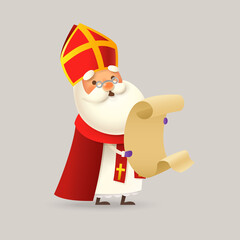 Cute Saint Nicholas or Sinterklaas with lists - vector illustration