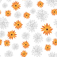 Seamless botanical pattern with rudbeckia flowers. Herbal background. Hand drawn illustration. Floral vector botany pattern with herbs