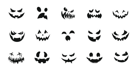 Collection of Halloween pumpkin's smiles isolated on white. Vector illustration.