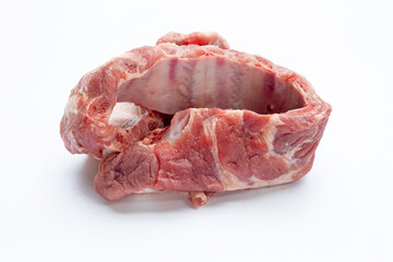 Raw pork ribs on white background.