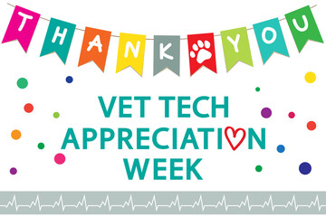 Vet Tech Appreciation Week concept. Garland of colored flags and text 