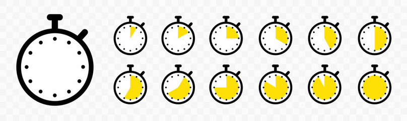 Timer icon collection. Symbol timer on a white background. Set of Timer vector icons.Set of timer and stopwatch icons. Cooking time symbols and labels - obrazy, fototapety, plakaty