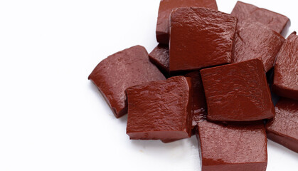 Pork blood pudding in white plate on white background.