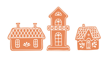 Vector gingerbread Houses. Christmas cookies illustration