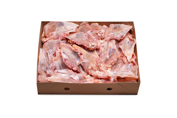 Chicken carcass isolated on white background..Fresh chicken skeleton in the box.