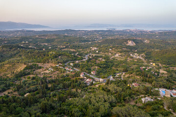 Fototapeta premium Sunset rural landscape in central Island of Corfu, Greece.