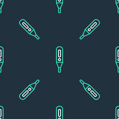 Line Medical digital thermometer for medical examination icon isolated seamless pattern on black background. Vector
