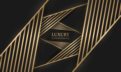 Abstract black and gold lines and shapes luxury background. Rich background with geometric elements. Black texture with golden lines. Vector illustration.