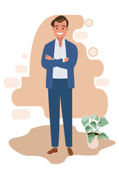 A business man with his hands folded on his chest. Vector illustration.