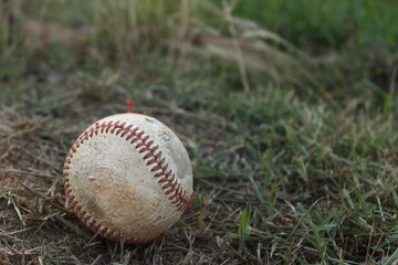 Baseball sitting on the ground after landing