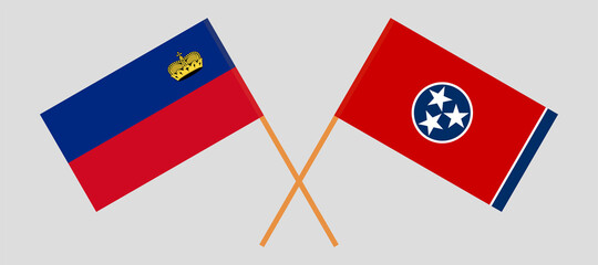 Crossed flags of Liechtenstein and the State of Tennessee. Official colors. Correct proportion