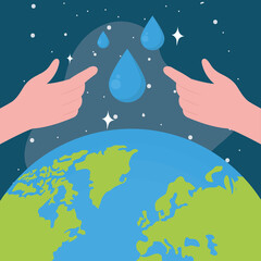 Obraz premium hands with drops and world