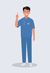 The Doctor points up with his index finger. Vector illustration.