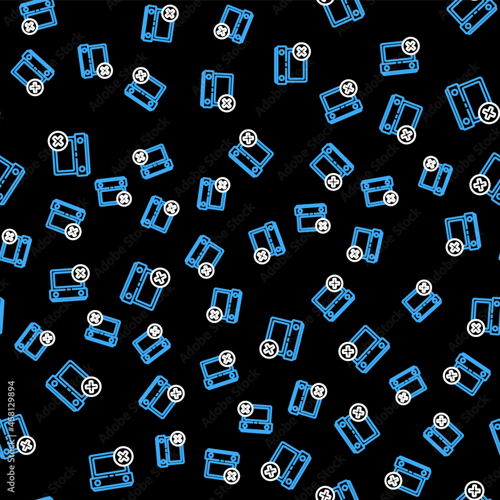 Poster line calendar date delete icon isolated seamless pattern on black background. event reminder symbol.