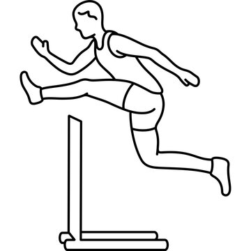 Male athlete jumping over hurdle