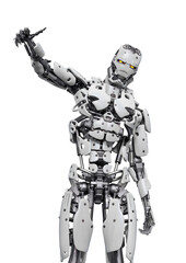 cyborg is talking and sending a message