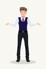 The business man spreads his hands to the sides. Vector illustration.