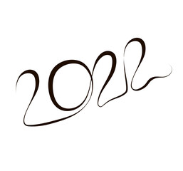 Happy new year 2021 template in black. One continuous line art illustration. Design for banner, greeting card, brochure or print. Lettering. Stock vector illustration isolated on a white background.