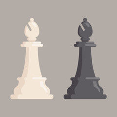 Classic chess bishop. Black and white pieces in cartoon style