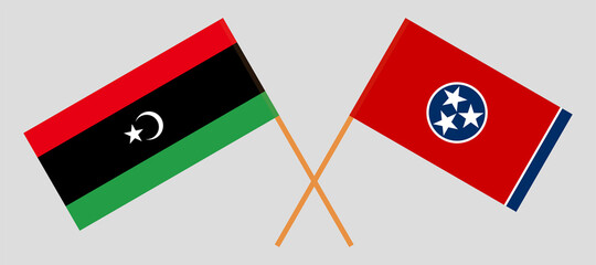 Crossed flags of Libya and the State of Tennessee. Official colors. Correct proportion