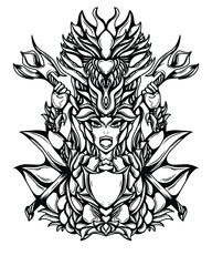 Black And White Artwork Illustration Of Dragon Warrior Vector