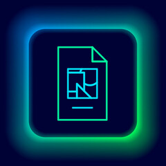 Glowing neon line File document with illustration icon isolated on black background. Checklist icon. Business concept. Colorful outline concept. Vector