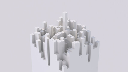 Fototapeta premium Group of white blocks. Abstract monochrome illustration, 3d render.