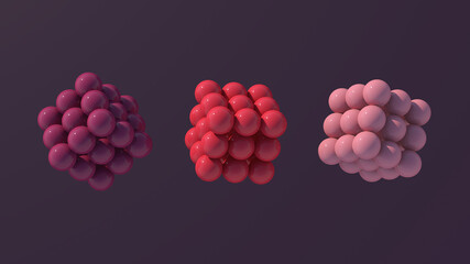 Three colorful abstract cubes. Purple background, 3d render.