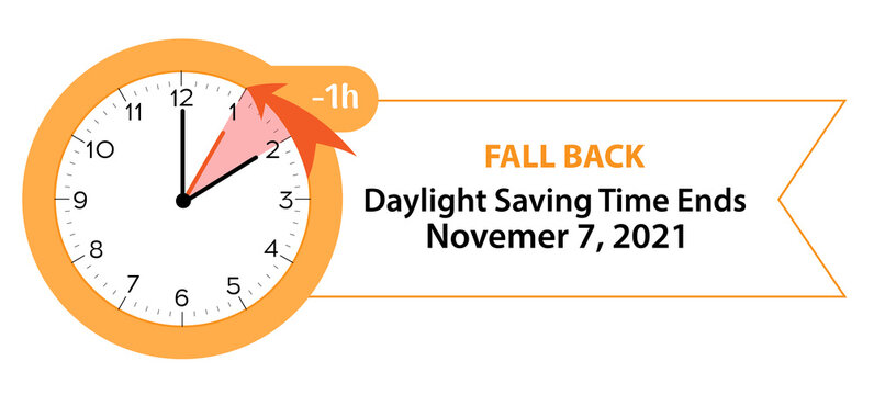 Daylight Saving Time ends concept. Web Banner Reminder with fall backward time. Vector illustration with clocks turning to an hour back.