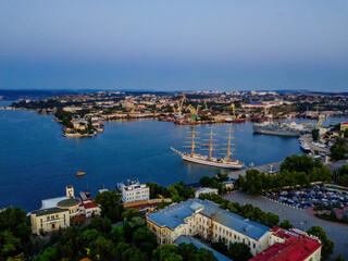 Evening Sevastopol, aerial view of the Sevastopol bay