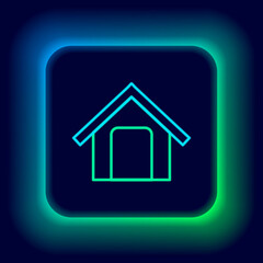 Fototapeta na wymiar Glowing neon line Dog house icon isolated on black background. Dog kennel. Colorful outline concept. Vector