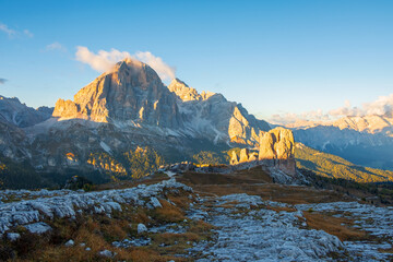 Cinque Torri mountains are the Tofana di rozes mountains, close to the town of Cortina d’Ampezzo, at the Falzarego pass in the province of Belluno - 458133443
