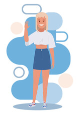 The girl waves her hand. Vector illustration.